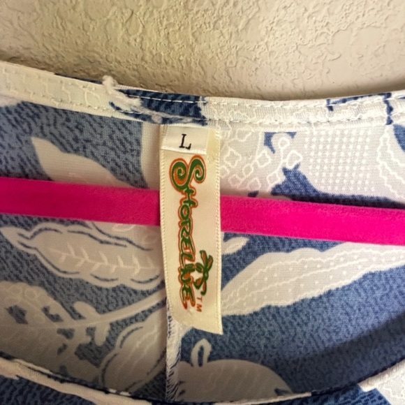 Shoreline Blue & White Hawaiian Floral Puff Print Stretch Maxi Tank Dress L - Picture 10 of 10